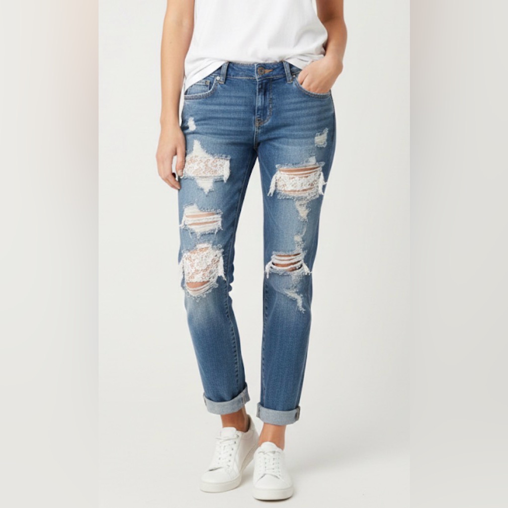 Carmar Lf Boyfriend Ripped Lace Floral Patchwork Boho Distressed Jeans Size 27